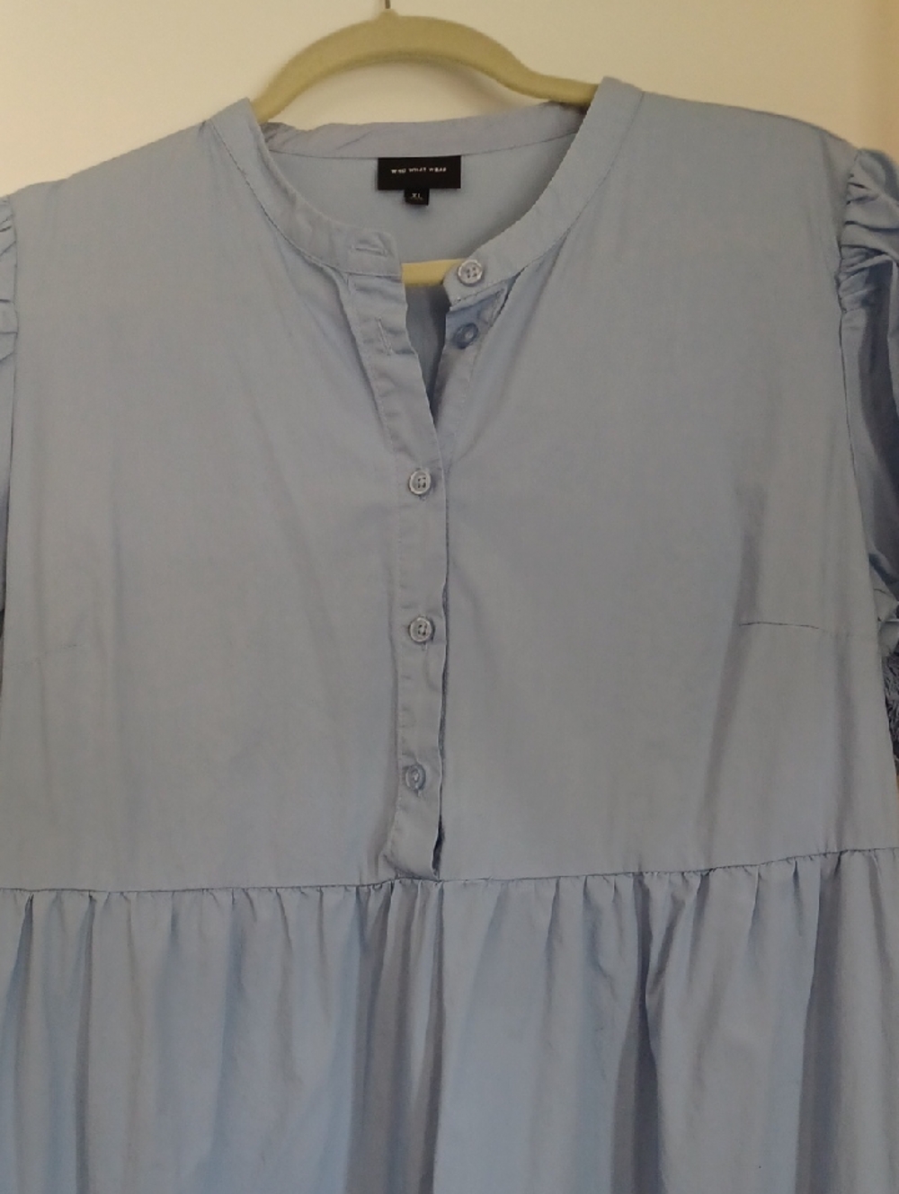 Who What Wear Pale Blue Tiered Midi Dress with Puff Sleeves - Picture 3 of 5